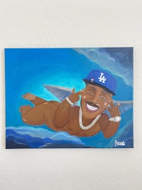 a painting of a man wearing a hat and a baseball cap