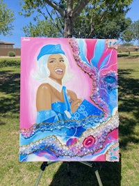 a painting of a woman in a blue dress